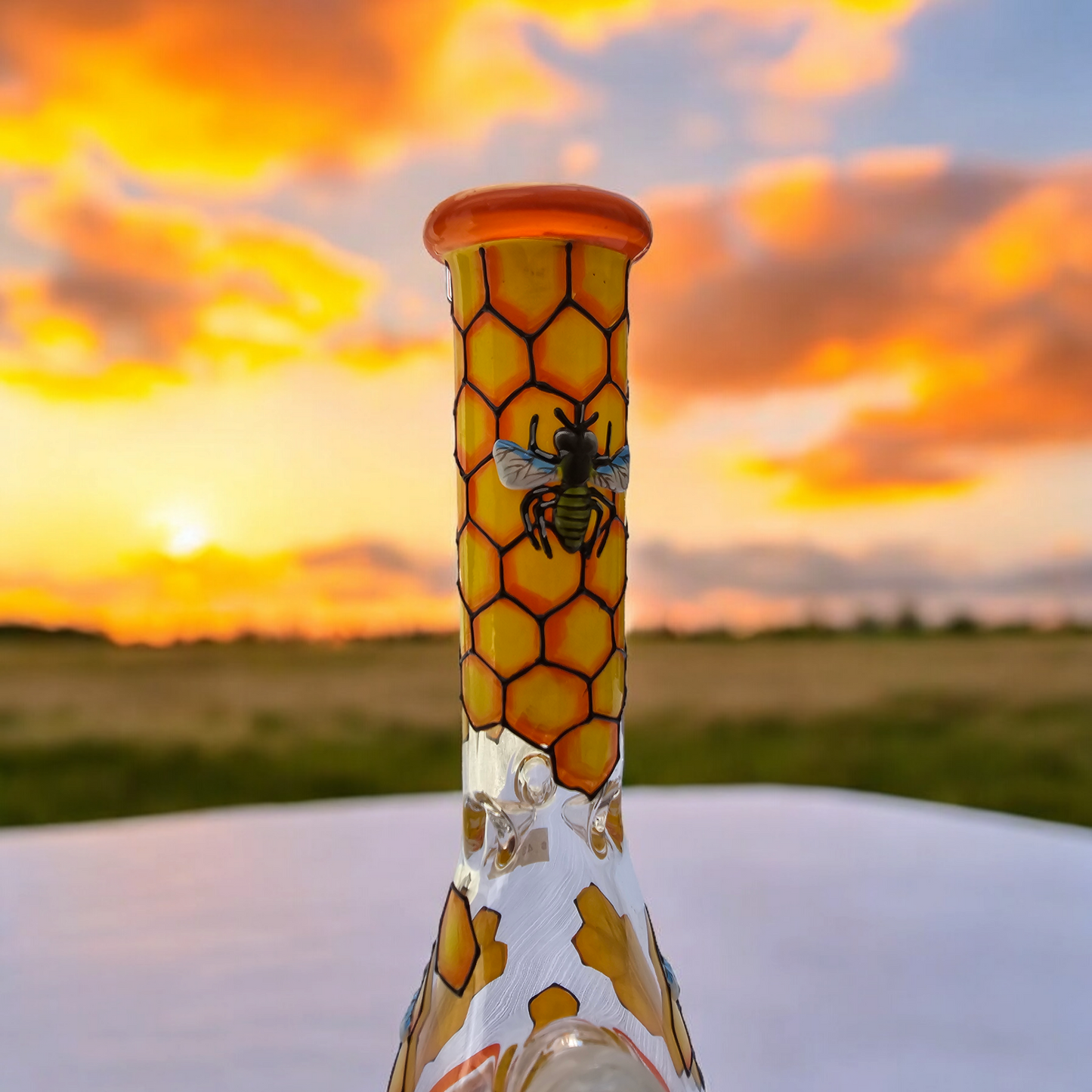 10" Beez Neez Glow in the Dark Bumble Bee Beaker Bong