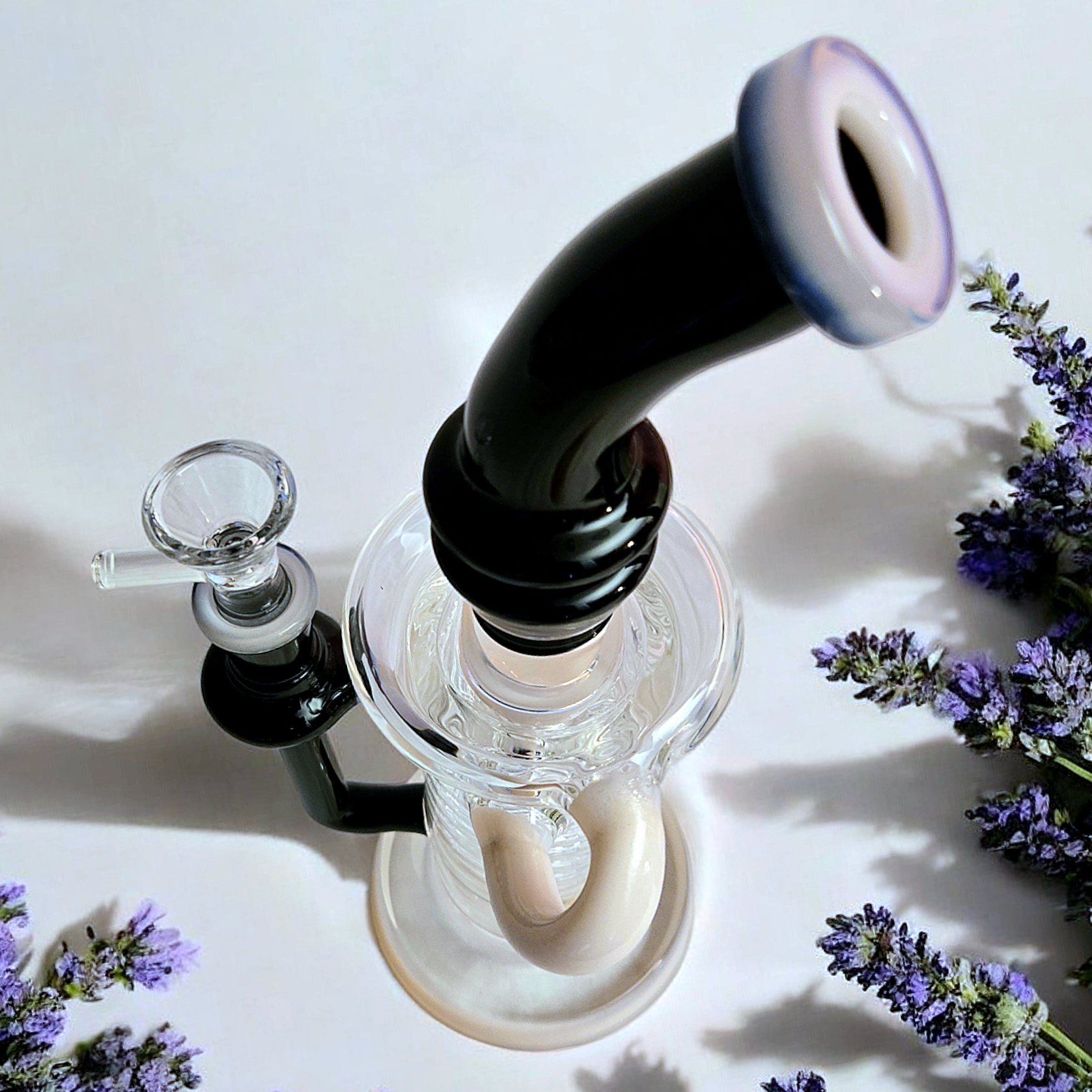 10" Bent Neck Internal Recycler Glass Dab Rig Purple Pink