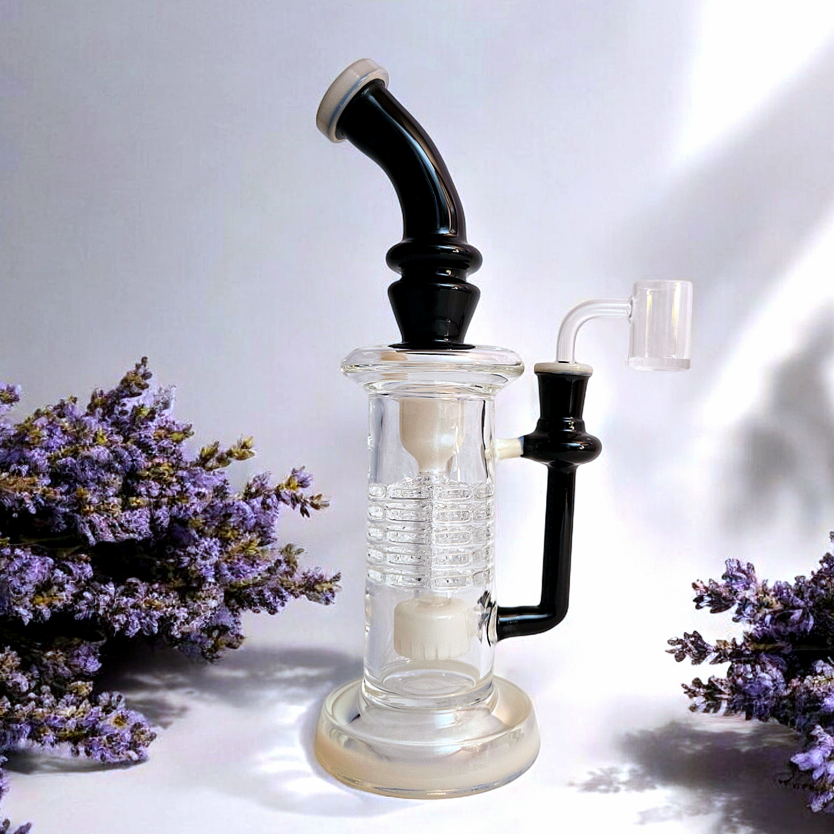 10" Bent Neck Internal Recycler Glass Dab Rig Purple Pink