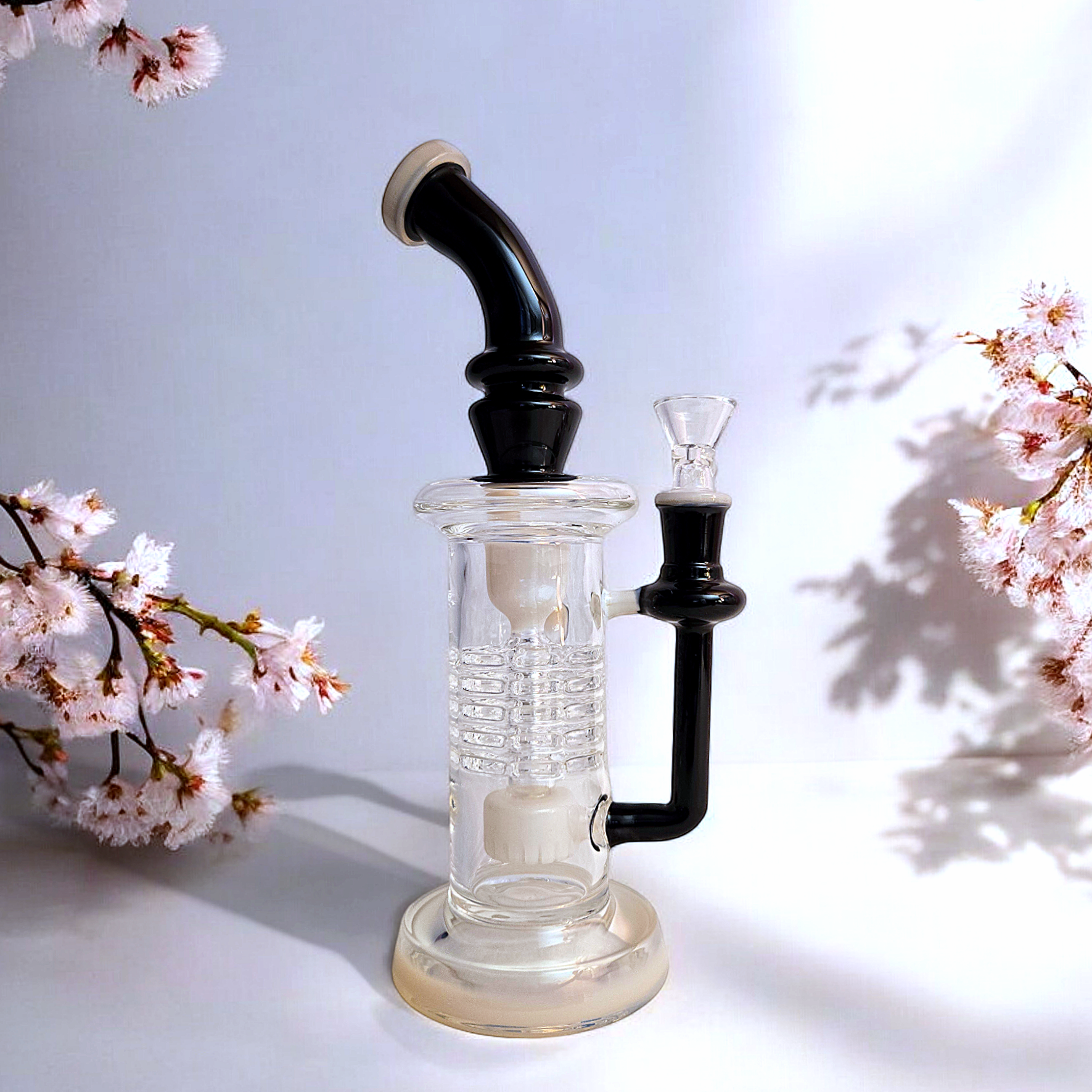 10" Bent Neck Internal Recycler Glass Dab Rig Purple Pink