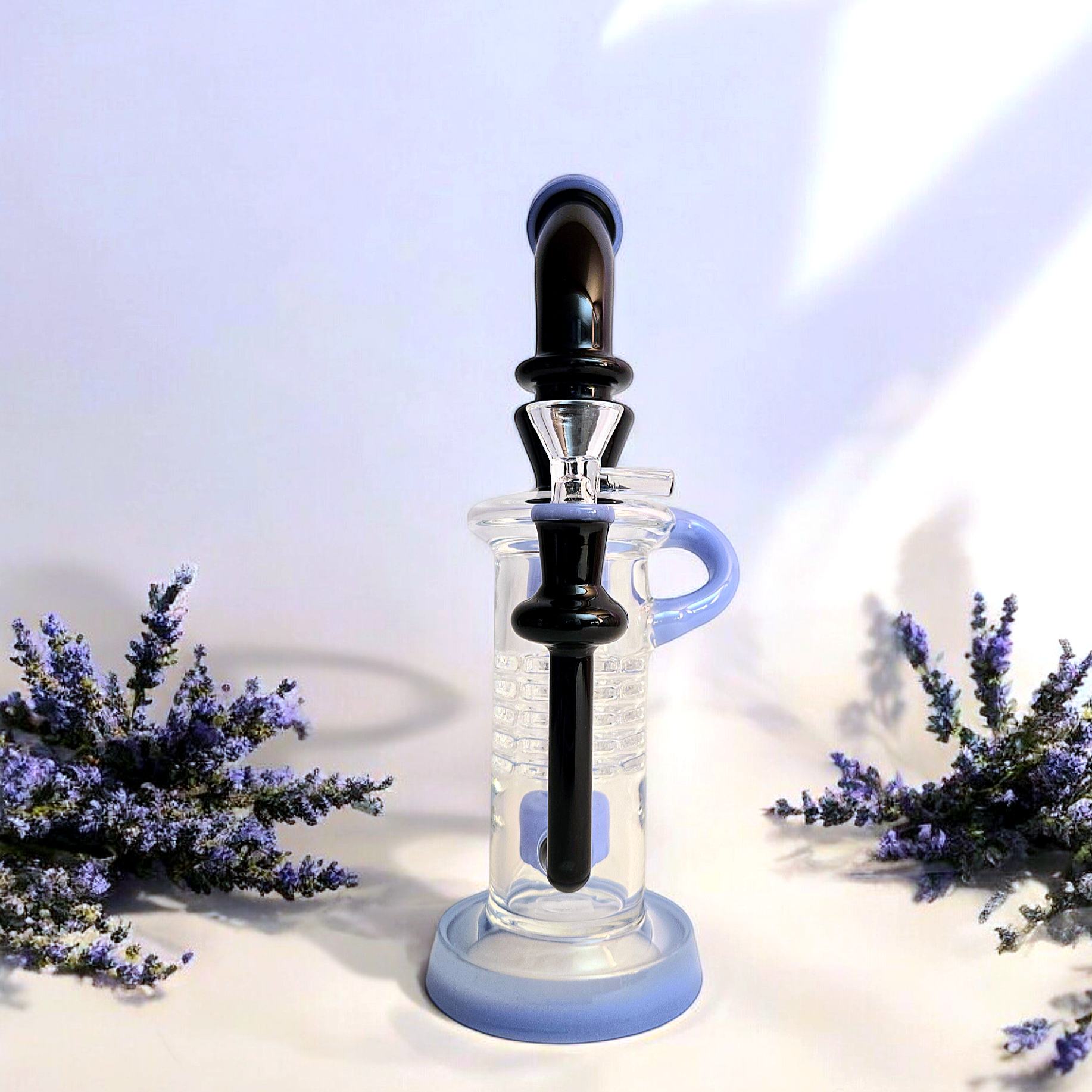 10" Bent Neck Internal Recycler Glass Dab Rig Purple Pink