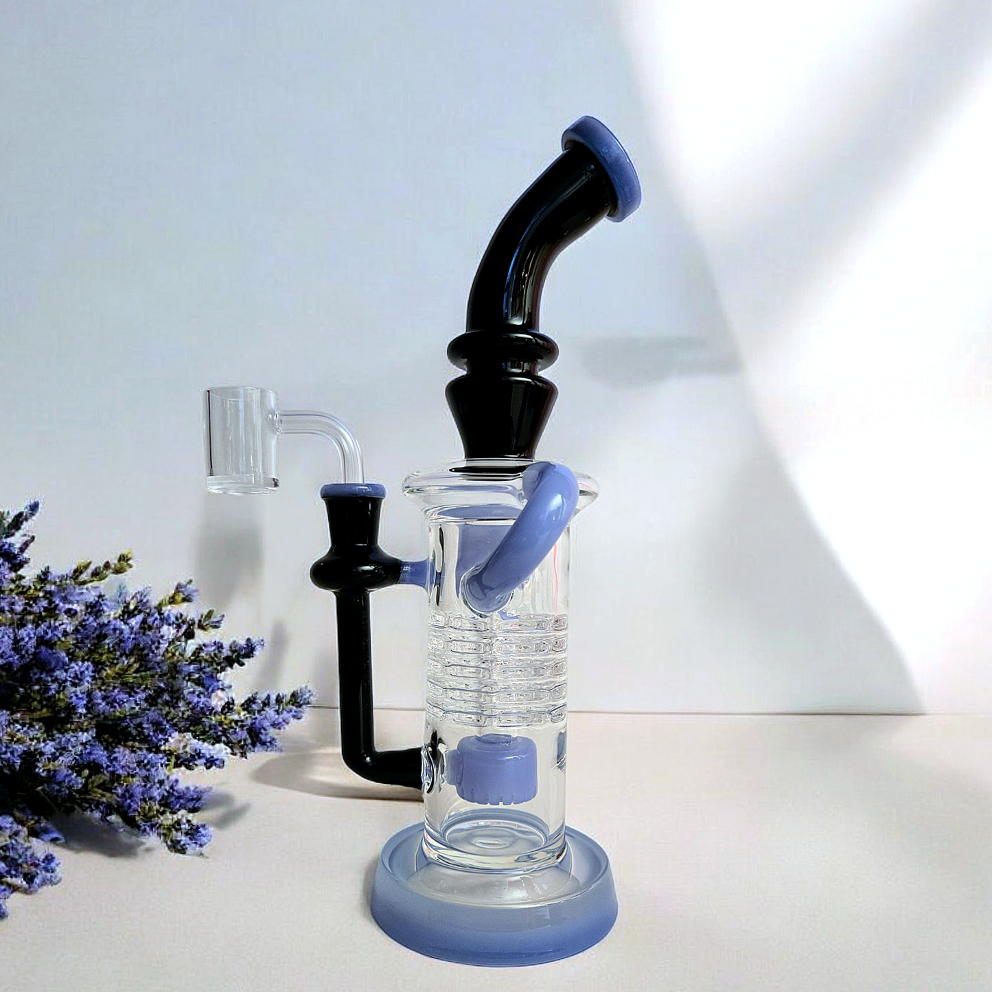 10" Bent Neck Internal Recycler Glass Dab Rig Purple Pink