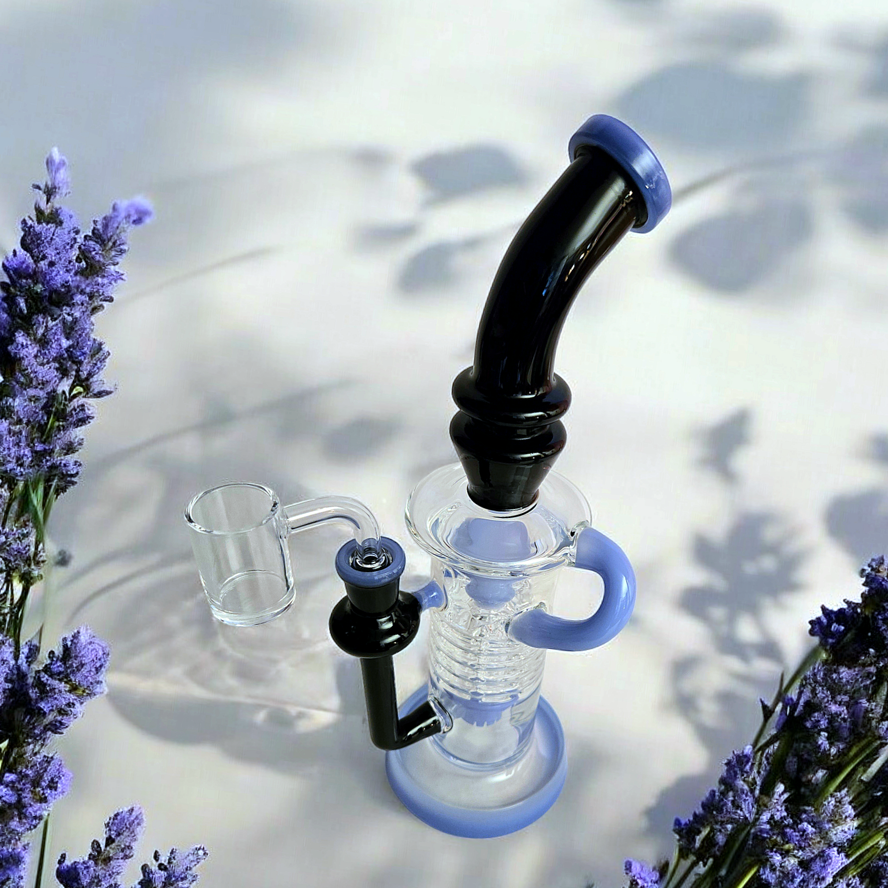 10" Bent Neck Internal Recycler Glass Dab Rig Purple Pink