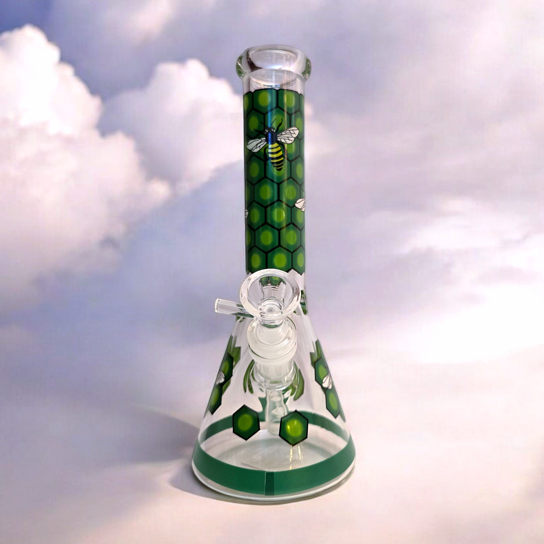 10" Decal Bee Beaker Glass Bong with Ice Pinch and Colors