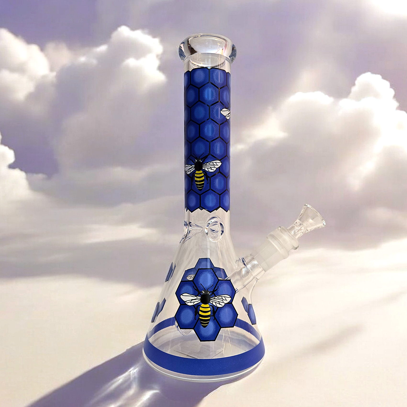 10" Decal Bee Beaker Glass Bong with Ice Pinch and Colors