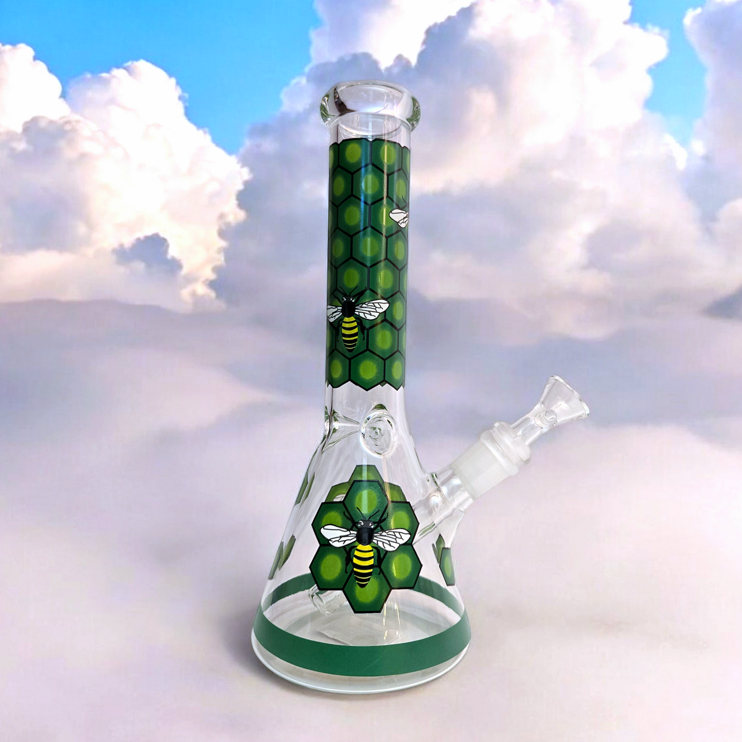 10" Decal Bee Beaker Glass Bong with Ice Pinch and Colors