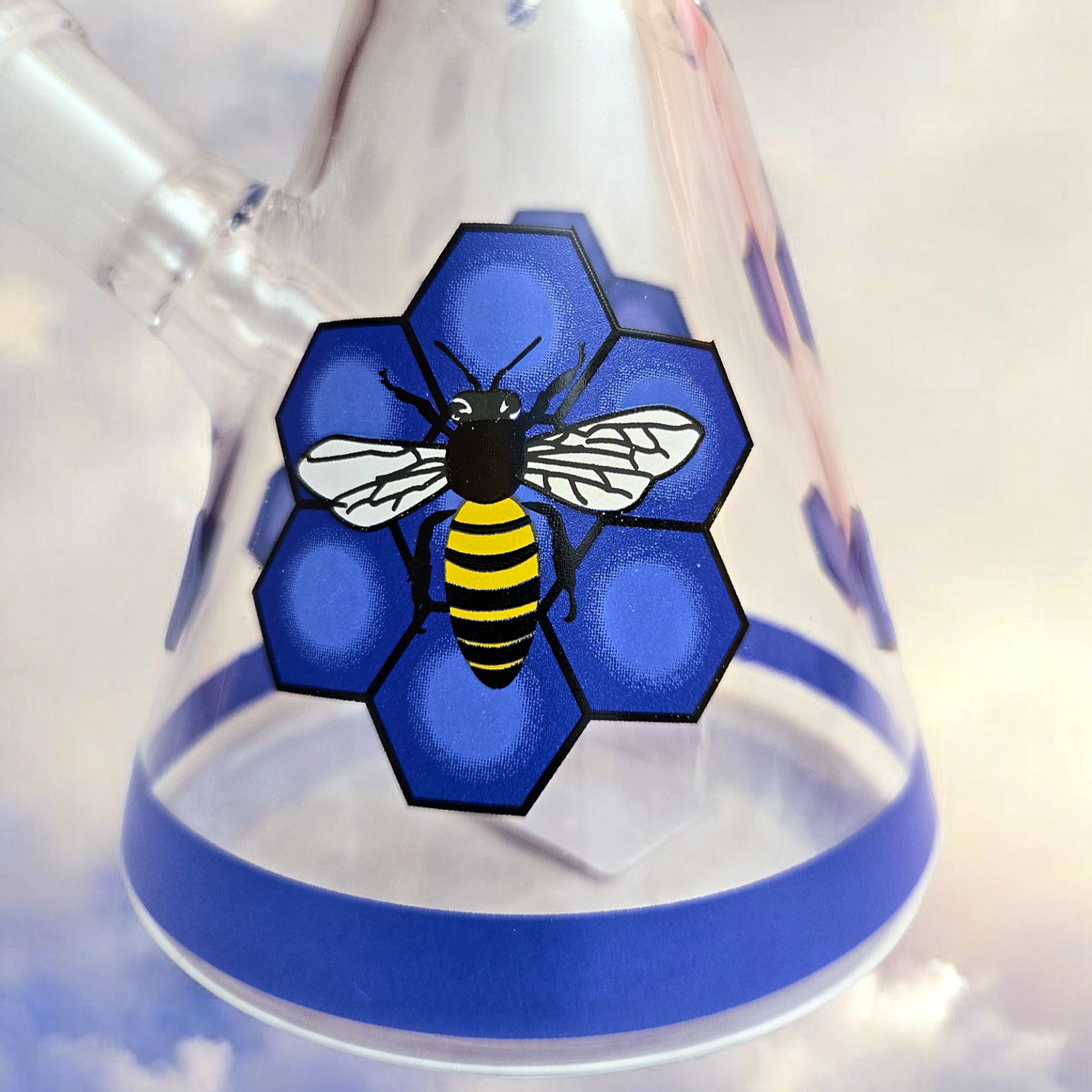 10" Decal Bee Beaker Glass Bong with Ice Pinch and Colors