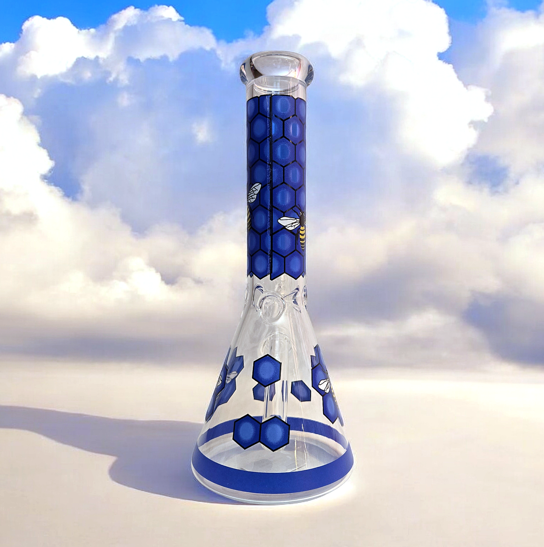 10" Decal Bee Beaker Glass Bong with Ice Pinch and Colors