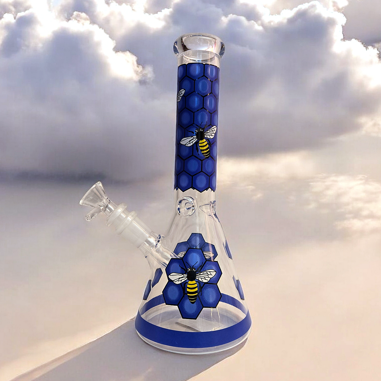 10" Decal Bee Beaker Glass Bong with Ice Pinch and Colors