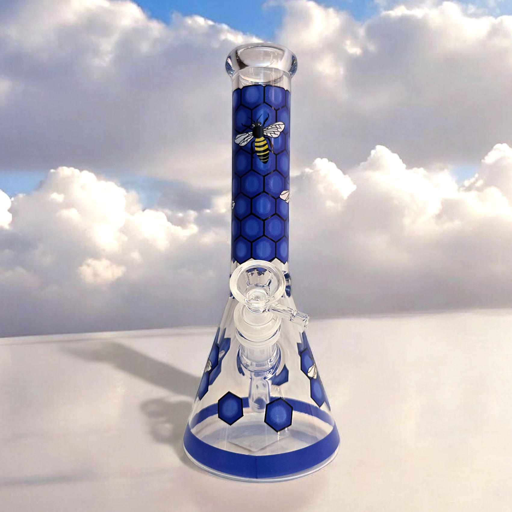 10" Decal Bee Beaker Glass Bong with Ice Pinch and Colors