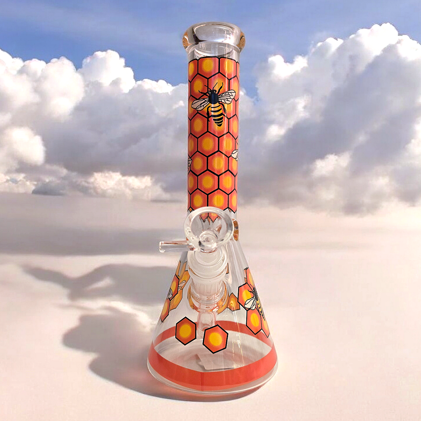 10" Decal Bee Beaker Glass Bong with Ice Pinch and Colors