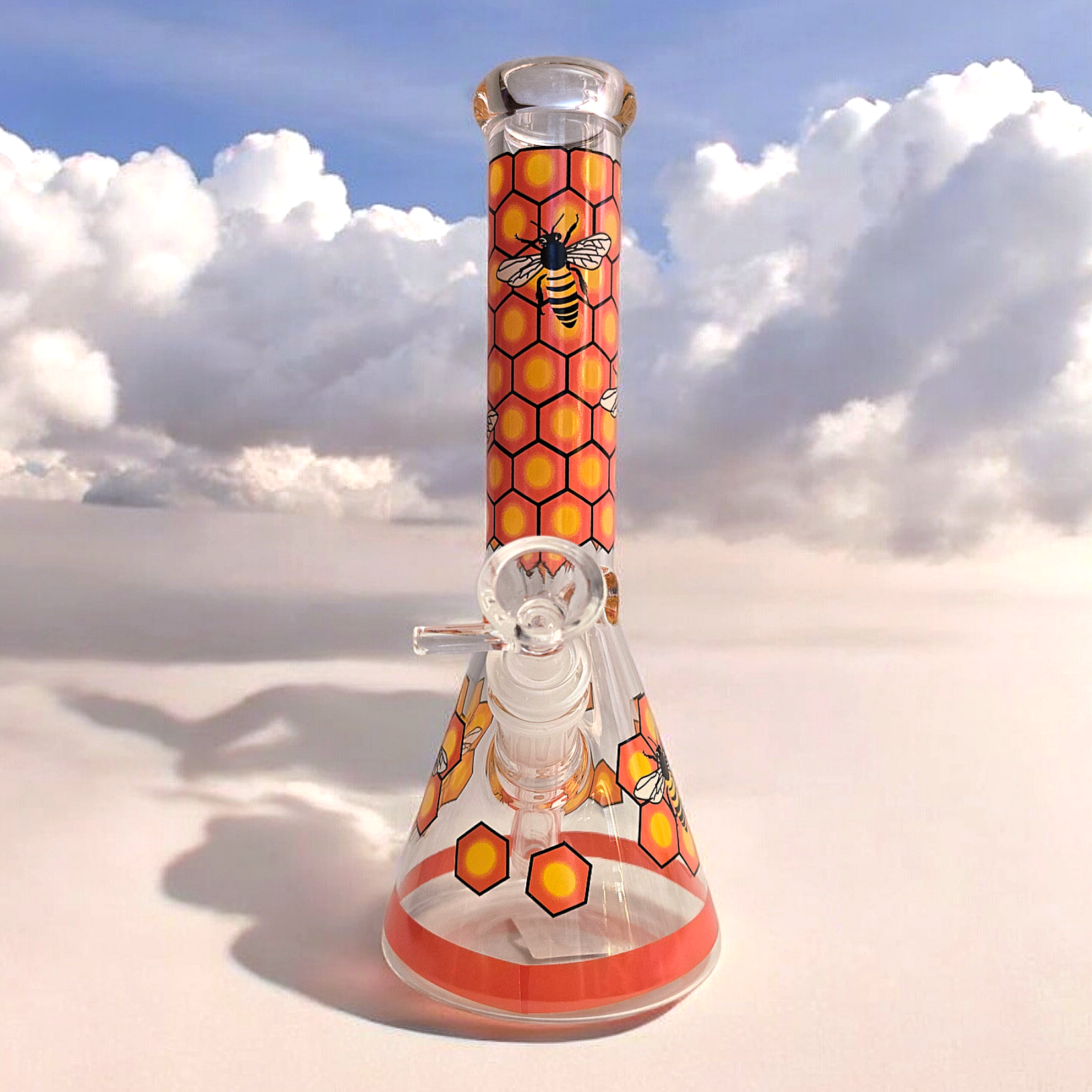 10" Decal Bee Beaker Glass Bong with Ice Pinch and Colors