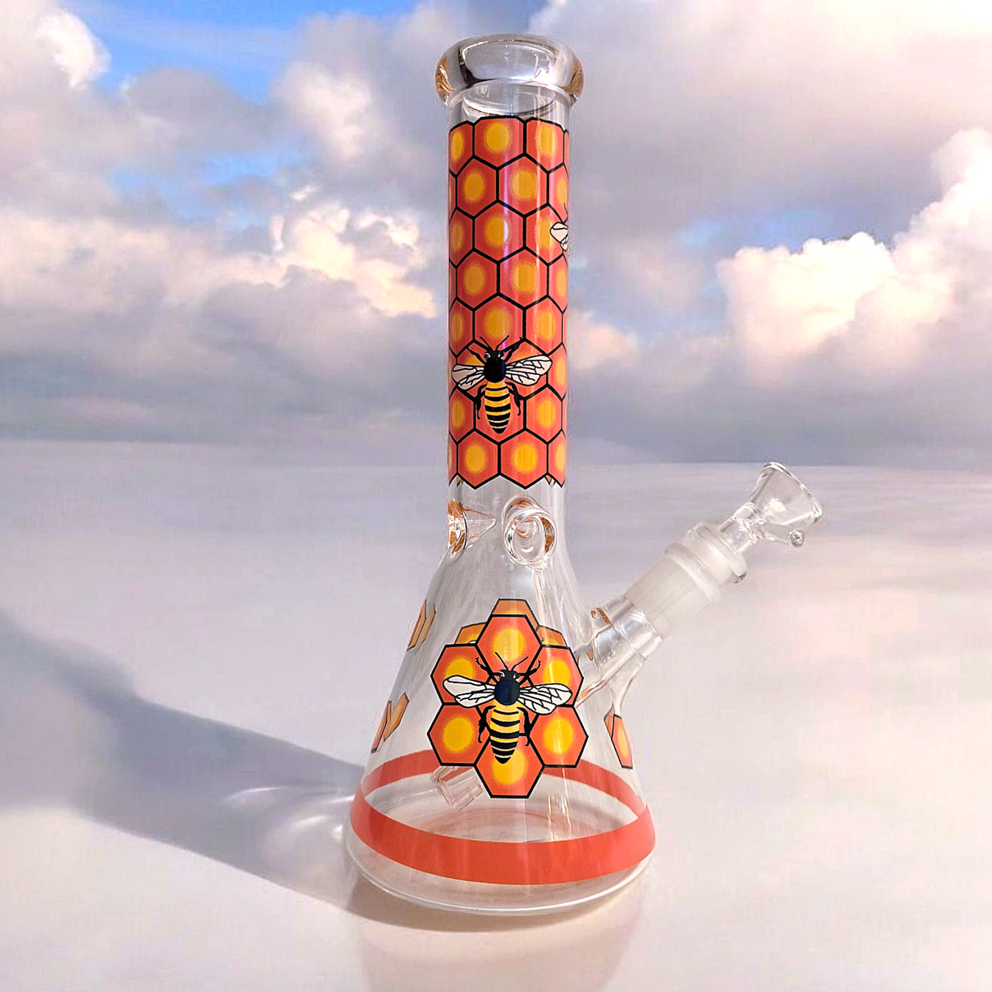 10" Decal Bee Beaker Glass Bong with Ice Pinch and Colors