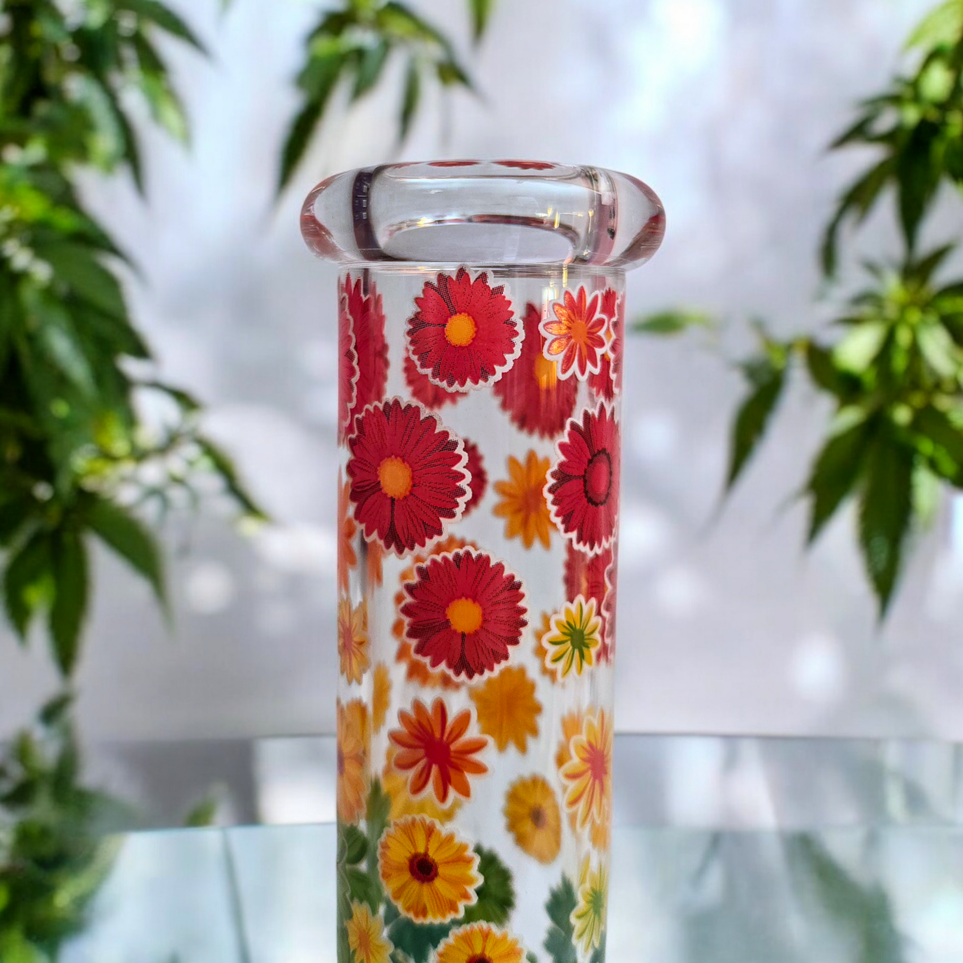 10" Floral Mini Tube with Ice Pinch Travel Size Glass