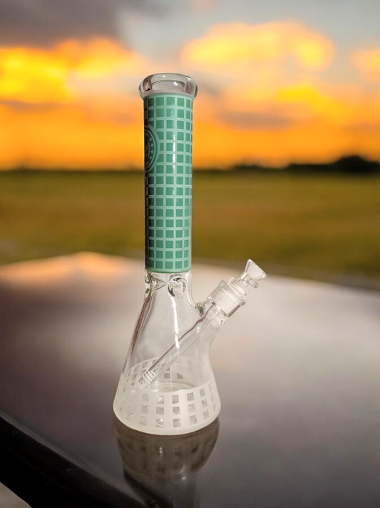 14" Sandblasted Pot Leaf Beaker